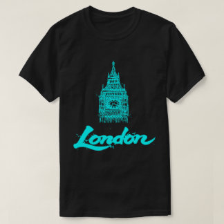 Neon Cyan London Big Ben Skizze Modern Schwarz T-Shirt
