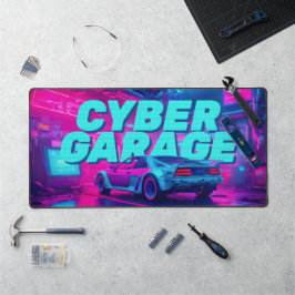 Neon Cyan Magenta Cyberpunk Garage Retro Auto Schreibtischunterlage