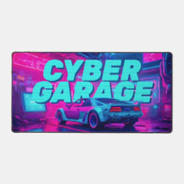 Neon Cyan Magenta Cyberpunk Garage Retro Car Schreibtischunterlage
