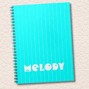 Neon Cyan White Thin Vertikal Stripname Notizblock