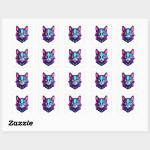 Neon Cyber Cat Quadratischer Aufkleber