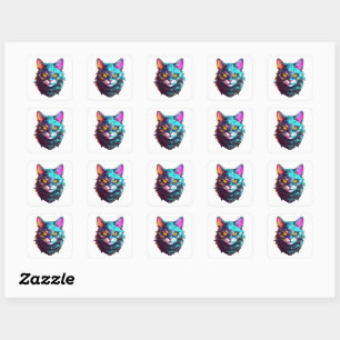 Neon Cyber Cat Quadratischer Aufkleber