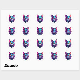 Neon Cyber Cat Runder Aufkleber