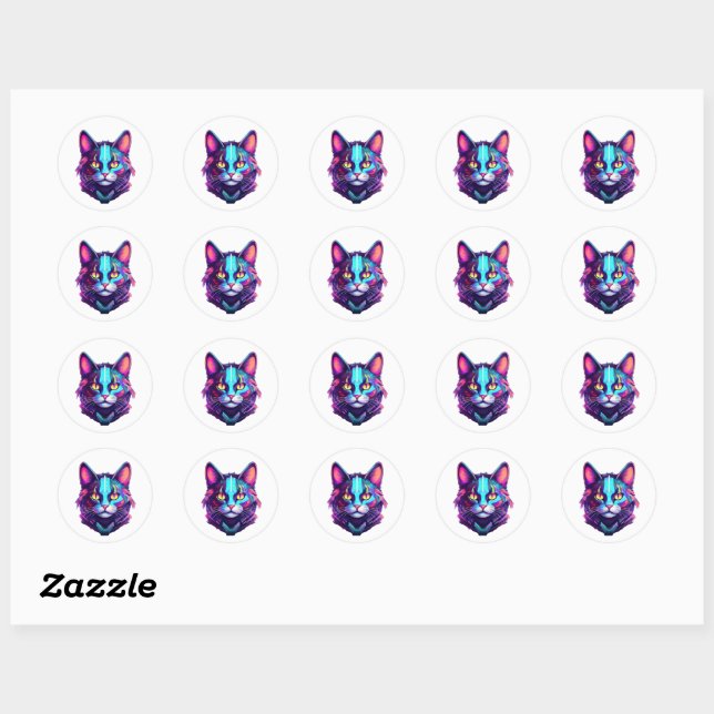 Neon Cyber Cat Runder Aufkleber (Blatt)