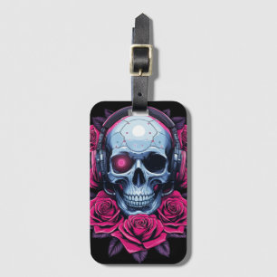 Neon Cyber Death Skull und Rose Black Gepäckanhänger