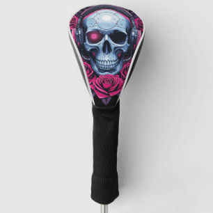 Neon Cyber Death Skull und Rose Black Golf Headcover