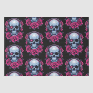 Neon Cyber Death Skull und Rose Black Seidenpapier