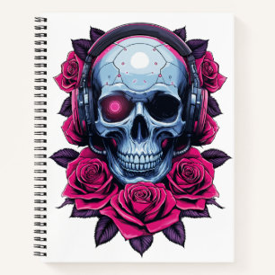 Neon Cyber Death Skull und Rose Weiß Notizbuch