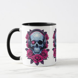 Neon Cyber Death Skull und Rose Weiß Tasse