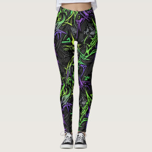 Neon Cyber: Elektrisches Grün und Violett Leggings