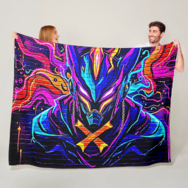 Neon Cyber Guardian Art Fleecedecke
