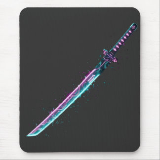 Neon Cyber-Katana: Digital Blade Tech-Mausepad Mousepad
