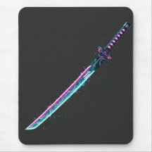 Neon Cyber-Katana: Digital Blade Tech mousepad