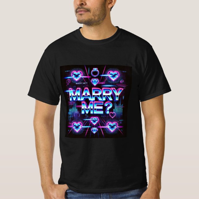 Neon Cyber Love Marry Me Mens Tshirt (Devant)