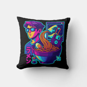 Neon Cyber Ramen - Vaporwave Retro Ästhetische Kun Kissen
