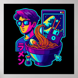 Neon Cyber Ramen - Vaporwave Retro Ästhetische Kun Poster