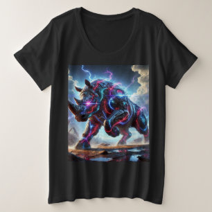 Neon Cyber Rhino Battle T-Shirt T - Shirt Design.