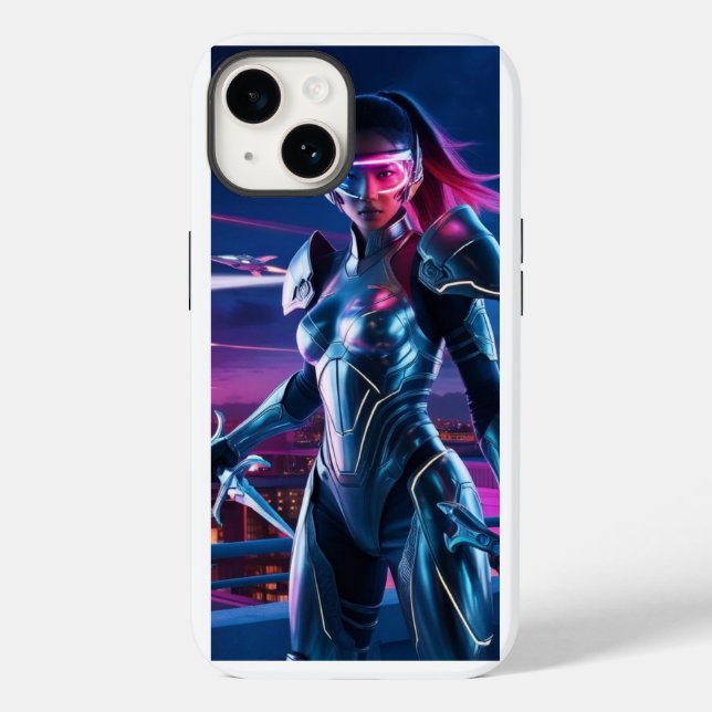 Neon Cyber Warrior iPhone Case - Futuristisches Sc (Rückseite)