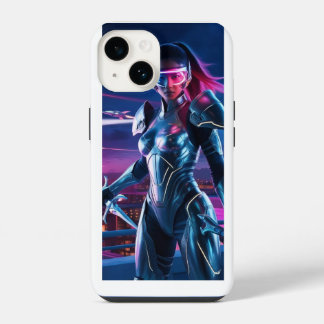 Neon Cyber Warrior iPhone Case - Futuristisches Sc 14 Hülle