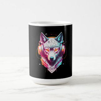 Neon Cyber Wolf Kopfhörer Y2K Kaffeetasse
