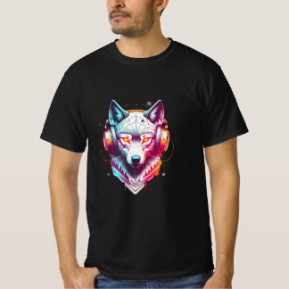 Neon Cyber Wolf Kopfhörer Y2K T-Shirt