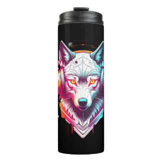 Neon Cyber Wolf Kopfhörer Y2K Thermosbecher
