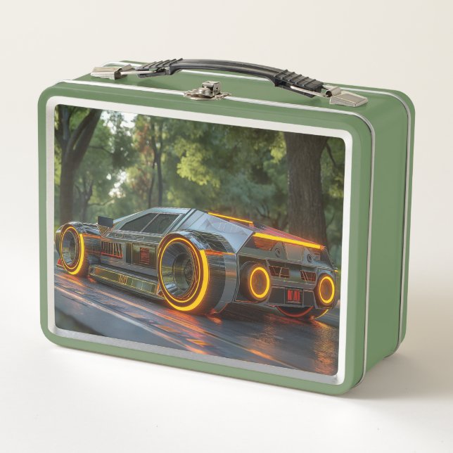 Neon Cybercar — Futuristischer Antrieb Metall Brotdose (Vorderseite)
