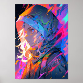 Neon-Cyberpunk-Anime-Mädchen Poster