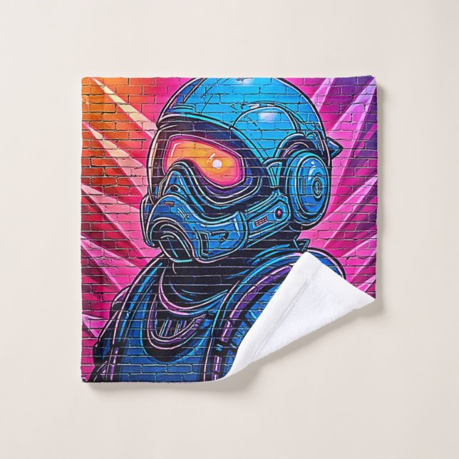 Neon Cyberpunk Astronaut Badhandtuch Set (Waschlappen)