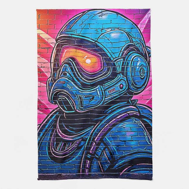 Neon Cyberpunk Astronaut Geschirrtuch (Vertikal)