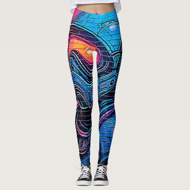 Neon Cyberpunk Astronaut Leggings (Vorderseite)
