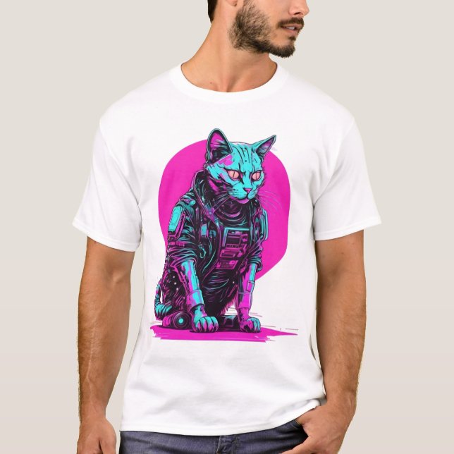 Neon Cyberpunk Cat T-Shirt (Vorderseite)