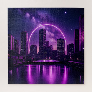 Neon Cyberpunk Cityscape - futuristisch Lila