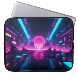 Neon Cyberpunk Cityscape Synthwave Retro Tech Laptopschutzhülle