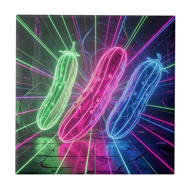 Neon-Cyberpunk-glühende Gurken Fliese (Vorderseite)