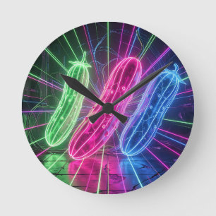 Neon-Cyberpunk-glühende Gurken Runde Wanduhr