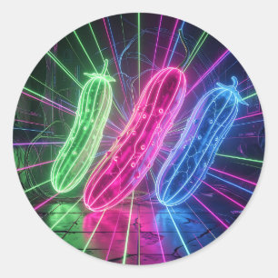 Neon-Cyberpunk-glühende Gurken Runder Aufkleber