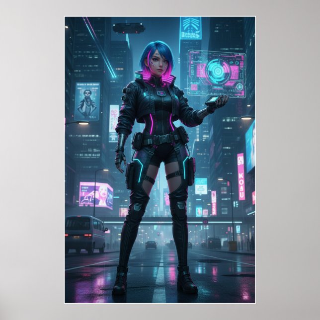 Neon Cyberpunk Operative – Futuristic City Poster  (Vorne)