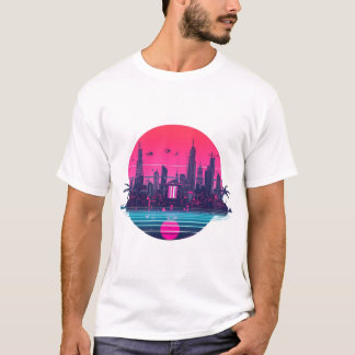 Neon-Cyberpunk-Stadt – futuristische Nachtillustra T-Shirt