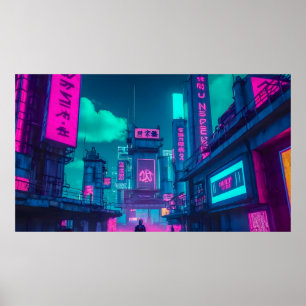 Neon-Cyberpunk-Stadtbild-Gamer-Wandkunst Poster