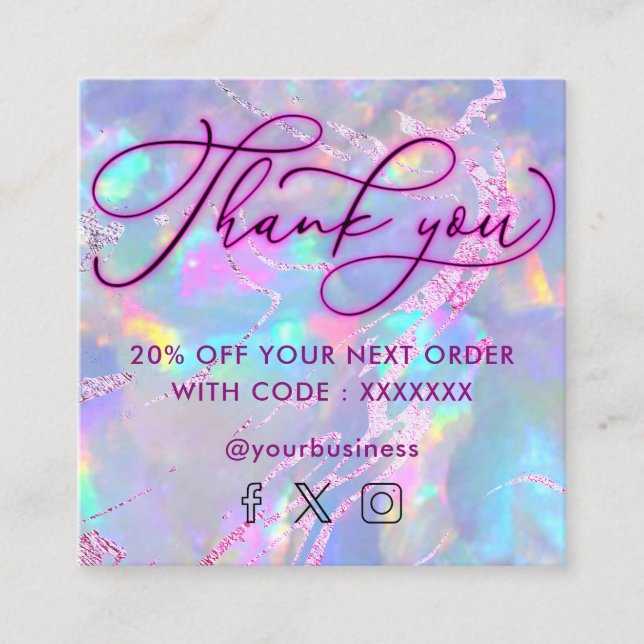 neon danke Ihnen gemstone opal Textur Discount-Kar Quadratische Visitenkarte (Vorderseite)