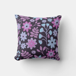 Neon Dark Floral Blue und Purple Blumen Kissen