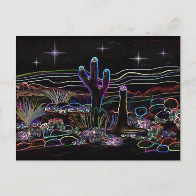 Neon Desert Stary Night Postkarte (Vorderseite)