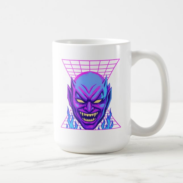 Neon Devil Synthwave Demon Head Retro Horror Kaffeetasse (Rechts)