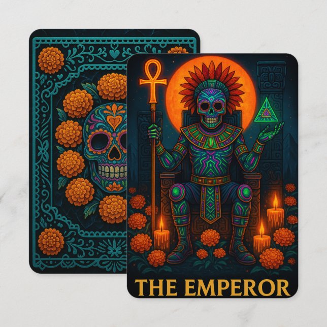 Neon Dia de los Muertos Emperor Tarot Card (Vorne/Hinten)