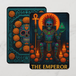 Neon Dia de los Muertos Emperor Tarot Card