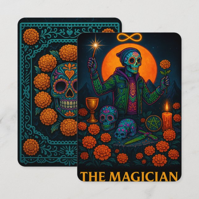 Neon Dia de los Muertos Magician Tarot Card (Vorne/Hinten)