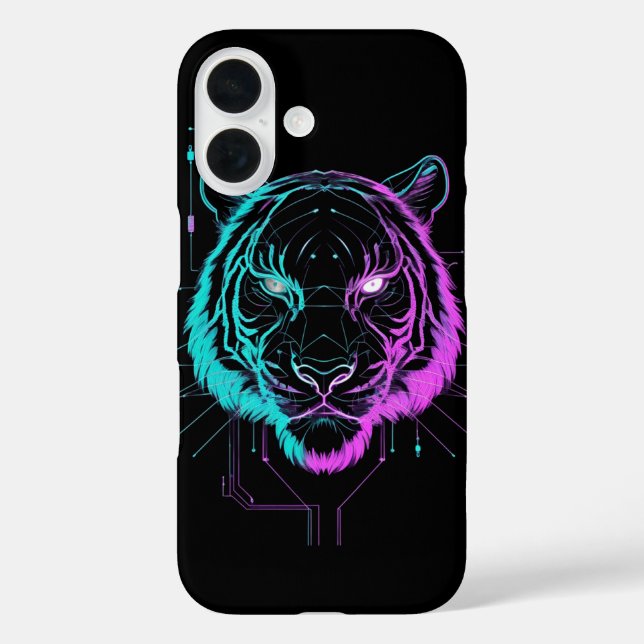 Neon digital tiger art iPhone 16 hülle (Rückseite)