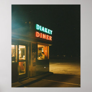 Neon-Diner bei Nacht | Retro-Americana-Kinematik Poster