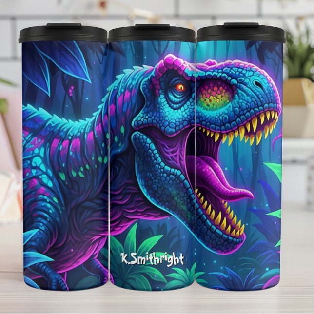 Neon Dinosaur Jungle Vibrant Roar Thermosbecher (Von Creator hochgeladen)